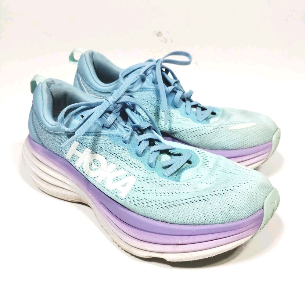 Hoka One One Bondi 8 Ocean Sunlit Running Shoes Women's 10D Wide Aqua Lavender